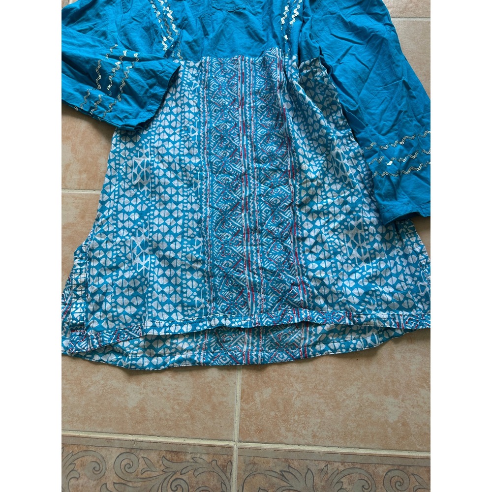 Uniti Casuals Tunic Top Sequined Long Sleeve Patterned Blue XL New w/defects - Picture 4 of 10